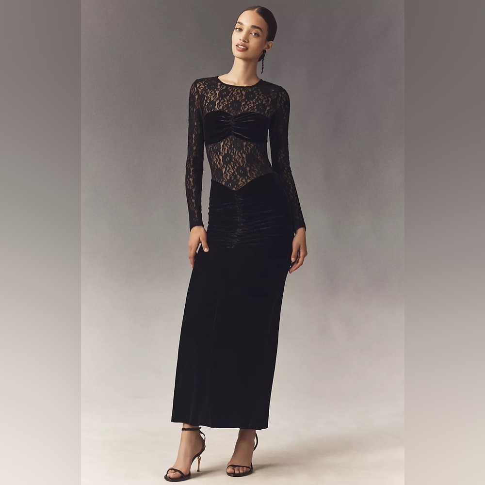 Bardot Helenie Velour Lace Maxi Dress in Black